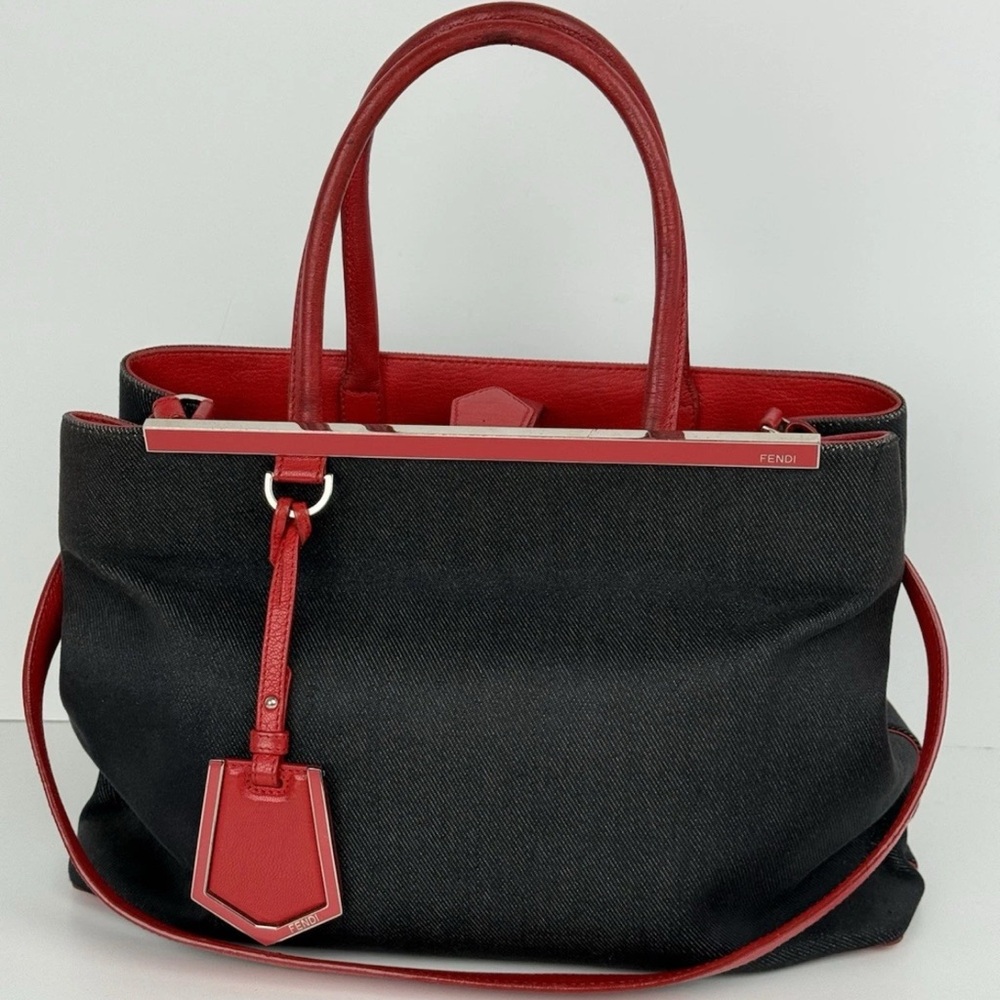 Fendi Navy Denim/Red Leather Medium 2Jours Tote